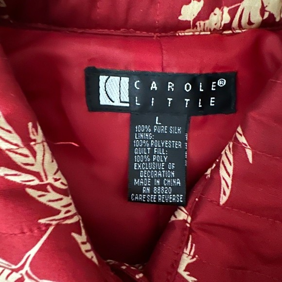CAROLE LITTLE Womens Mandarin Print Blazer Jacket Size L Red Silk Button Down - Picture 8 of 8
